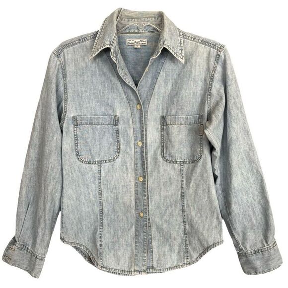 GUESS Vintage Y2K Denim Shirt Womens Small Slim Fit Chambray Western Light Wash - Picture 1 of 11
